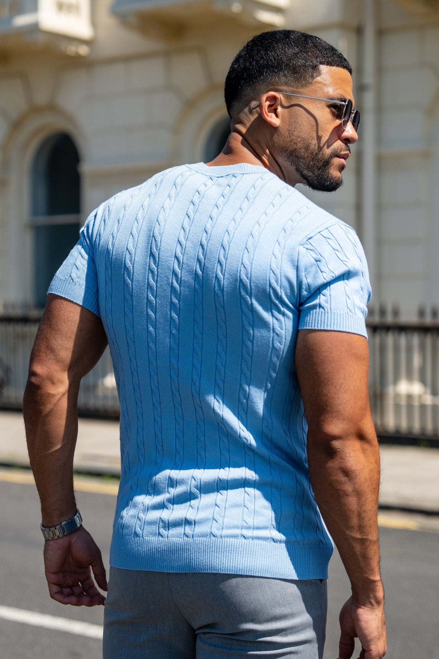 THE CABLE SHORT SLEEVE T-SHIRT - LIGHT BLUE