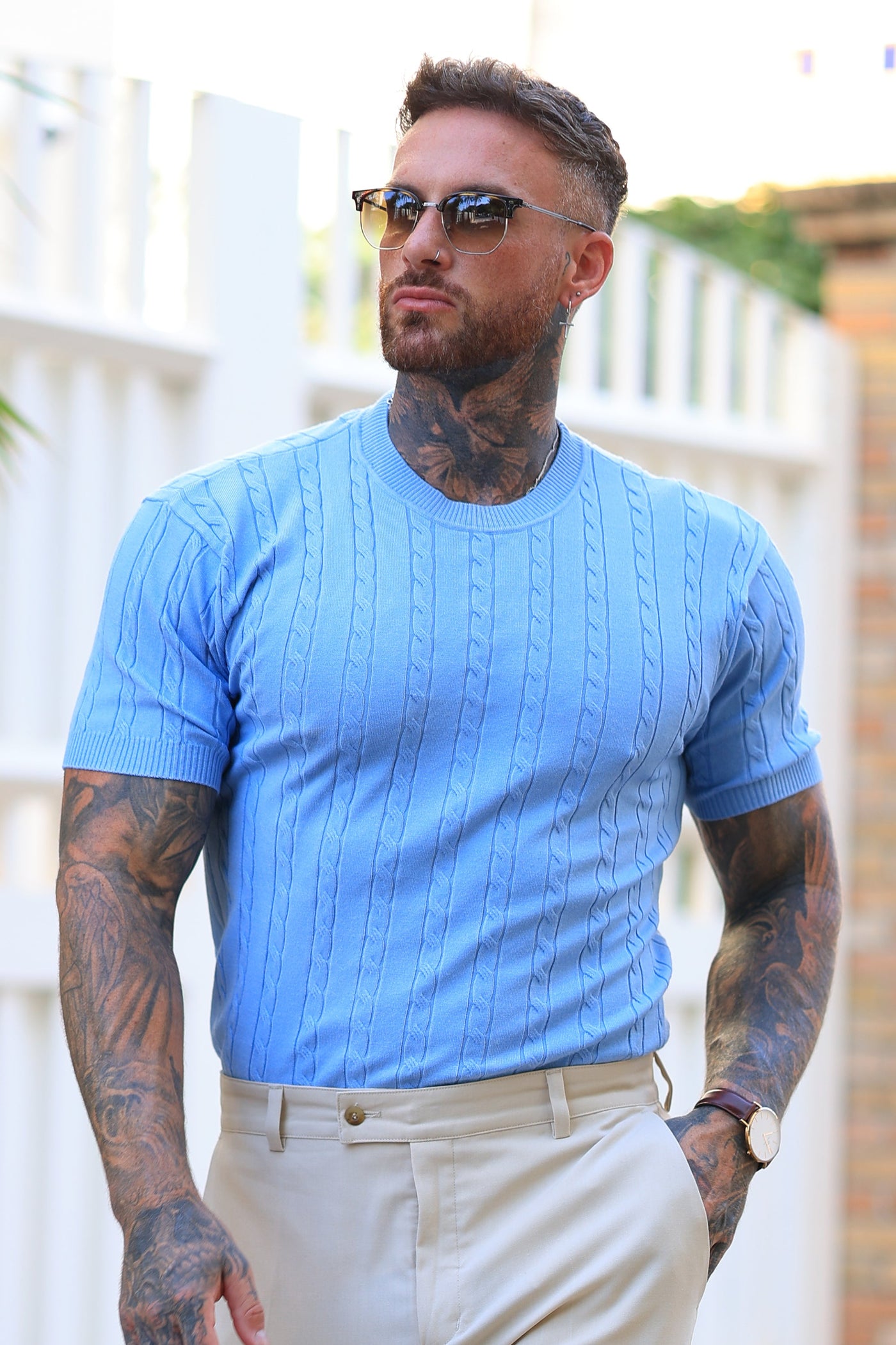 THE CABLE SHORT SLEEVE T-SHIRT - LIGHT BLUE