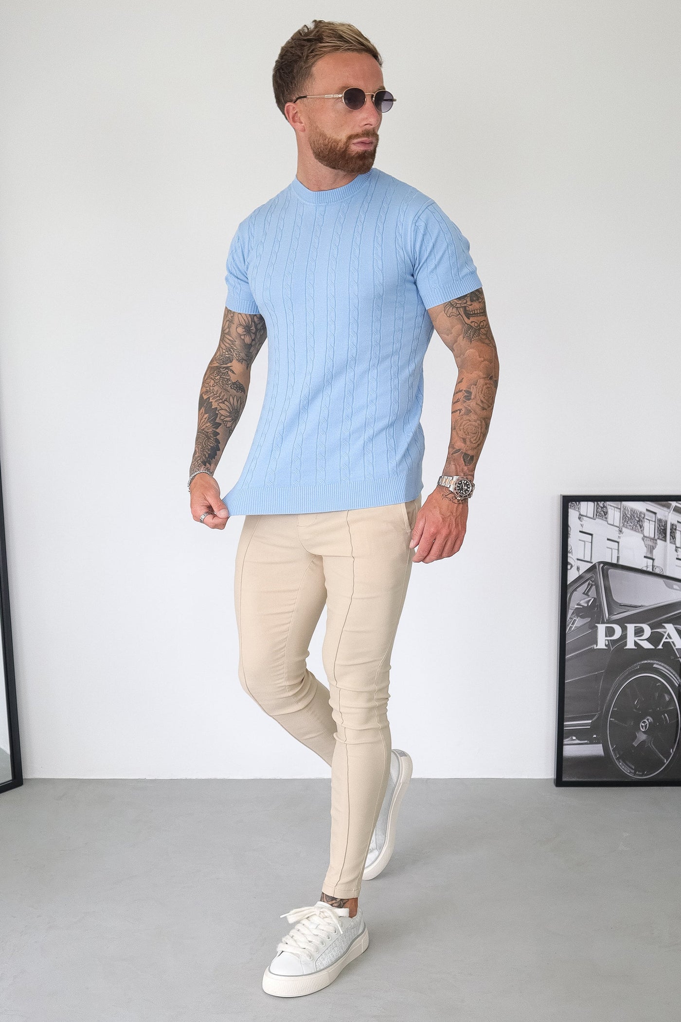 THE CABLE SHORT SLEEVE T-SHIRT - LIGHT BLUE