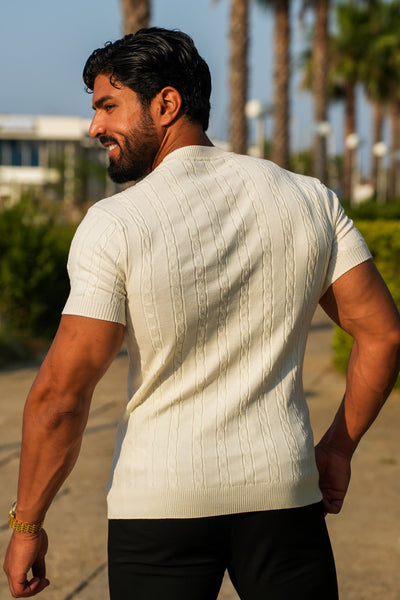 THE CABLE SHORT SLEEVE T-SHIRT - OAT MILK