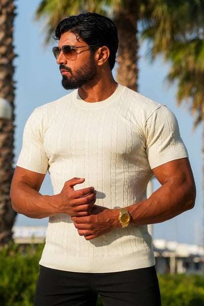 THE CABLE SHORT SLEEVE T-SHIRT - OAT MILK